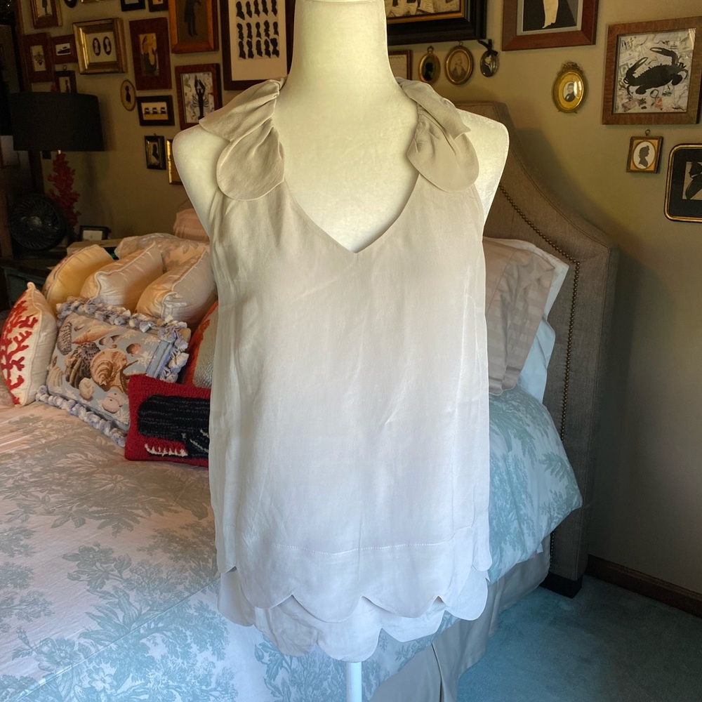 Fumblin’ Foe Silk Scalloped Sleeveless Top